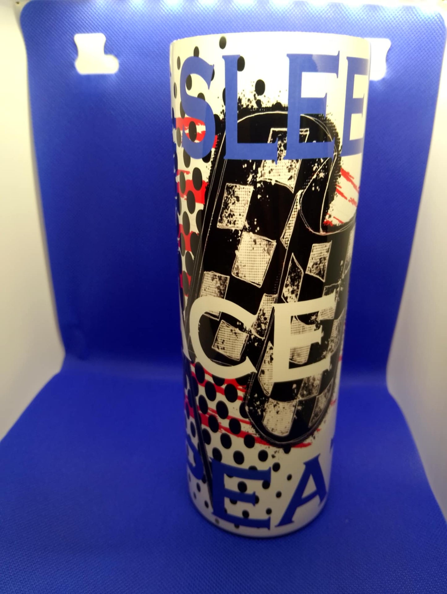 Eat, Sleep, Race Tumbler with Straw, and LID