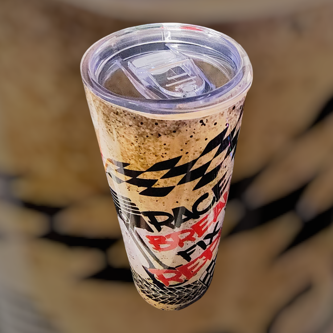 Race it Break it fix it repeat it tumbler with straw and lid