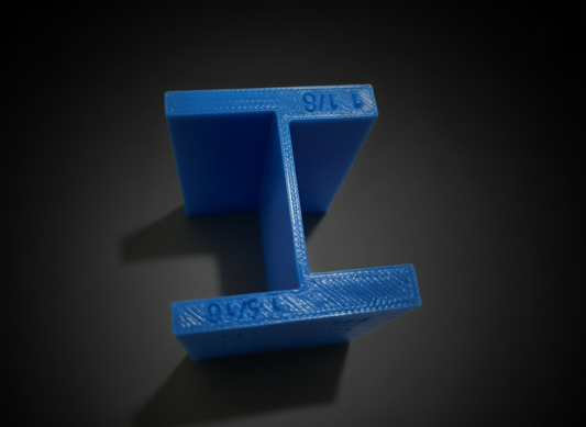 Blue T-Jet/Xtraction Tech Block to check width (sizes 1/5/16 and 1/1/8)
