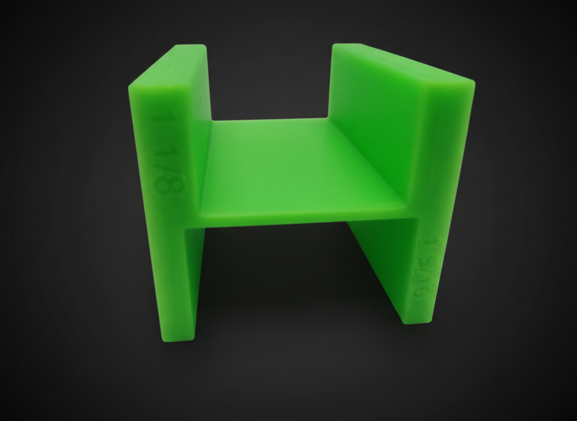 Green T-Jet/Xtraction Tech Block to check width( sizes 1/5/16 and 1/1/8)