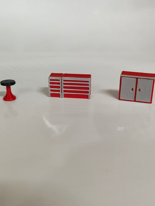 HO Scale Slotcar/diecast Garage Accessory Set - Tool Cabinet, Rolling Toolbox & Shop Stool bundle